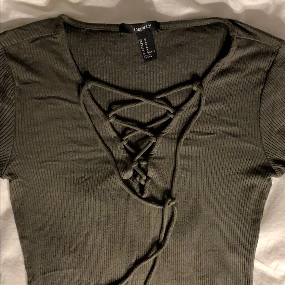 F21 V-neck Fitted Olive Shirt
